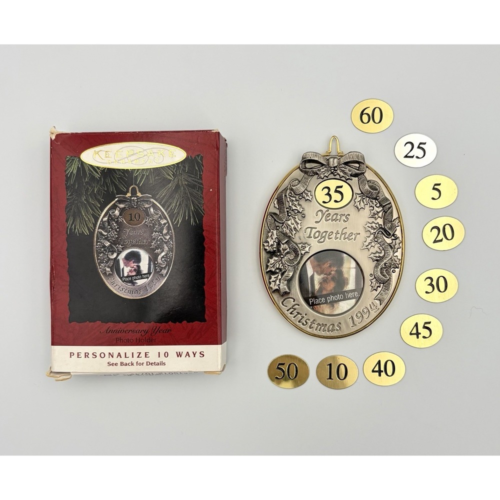 Hallmark Keepsake Ornament Anniversary Year Photo Holder Brass Chrome 1994 VTG